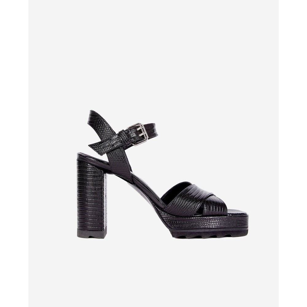 The Kooples NIB Lizard Effect Leather Heel SandalsBlack FR 38/ US 7 MSRP $435 - Picture 1 of 10